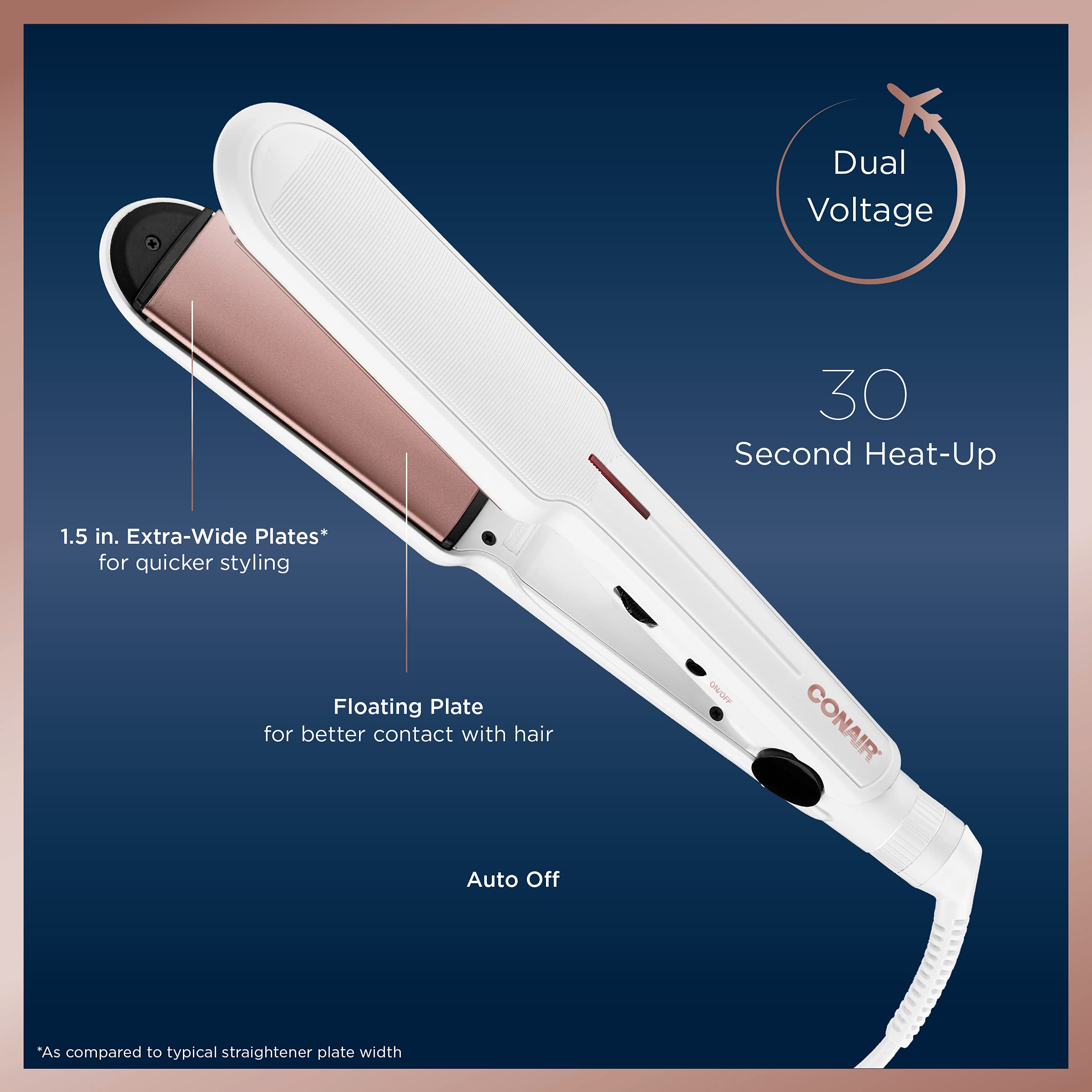 Conair Double Ceramic 11/2 Inch Flat Iron, Corded Electric, White